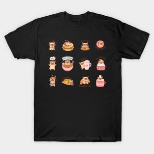 Cute dogs of Pug breed with different food T-Shirt